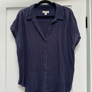 Treasure & Bond Blue Cap Sleeve Button Down Shirt